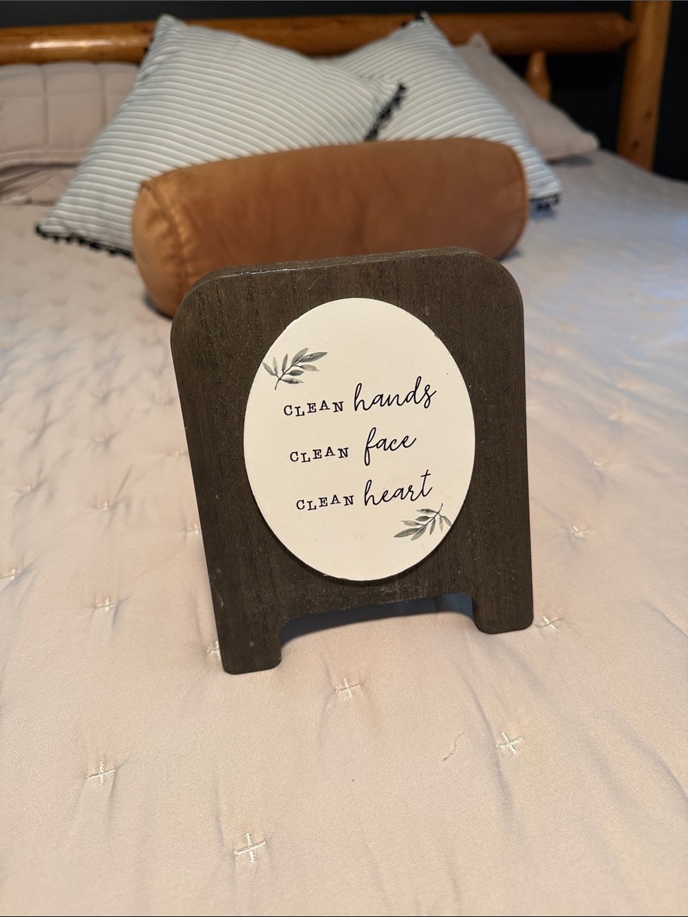 Hobby Lobby Brown and Cream 'Clean Hands Clean Face Clean Heart' Wooden Accent